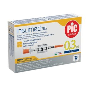 Шприци інсулінові стерильні INSUMED 0,3 мл з голкою 31G x 8 (0,25 х 8 мм), U-100