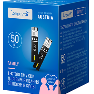 Тестові смужки для вимірювання глюкози в крові LONGEVITA Family 50 шт
