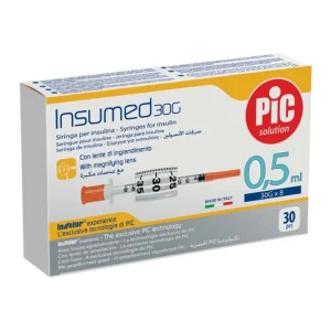 Шприци інсулінові стерильні INSUMED 0,5 мл з голкою 30G x 8 (0,30 х 8 мм), 30 шт/уп.