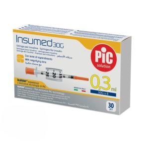 Шприци інсулінові стерильні INSUMED 0,3 мл з голкою 30G x 8 (0,30 х 8 мм), 30 шт/уп.
