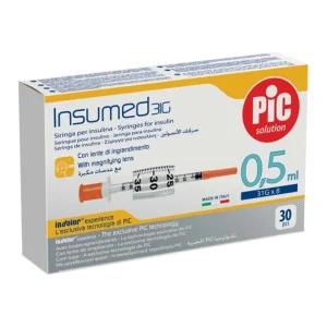 Шприци інсулінові стерильні INSUMED 0,5 мл з голкою 31G x 8 (0,25 х 8 мм), 30 шт/уп.