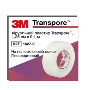 Пластир медичний Transpore 1527-0 хірургічний, на поліетиленовій основі, 1,25 см х 9,1 м, 1 шт.