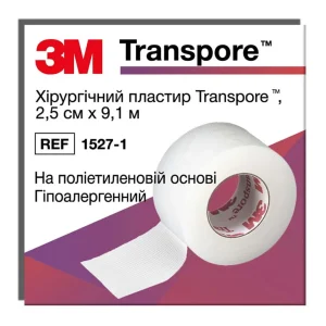 Пластир медичний Transpore 1527-0 хірургічний, на поліетиленовій основі, 2,5 см х 9,1 м, 1 шт.