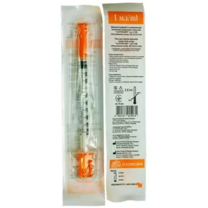 Шприц інсуліновий 1 мл U-100 Alexpharm 3-х компонентний, з інтегрованою голкою 30G (0.3 x 13 мм), 1 шт